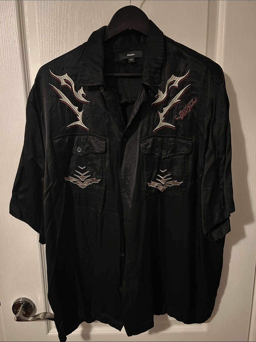 Diesel Black Button-Up Shirt with Branded Neck Label